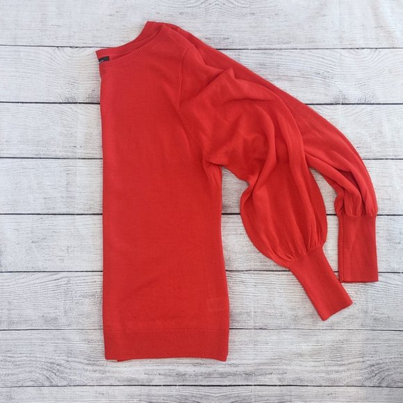 HALOGEN Red Bishop Sleeve Merino Blend Sweater SZ L - Picture 1 of 10